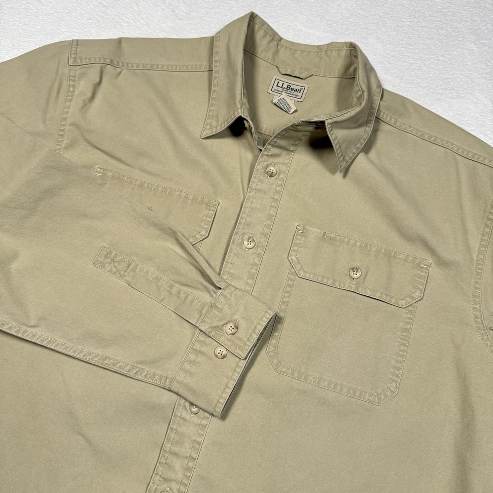 L.L.Bean‎ Shirt Mens Large Tall Khaki 100% Cotton Button Up Long Sleeve Workwear